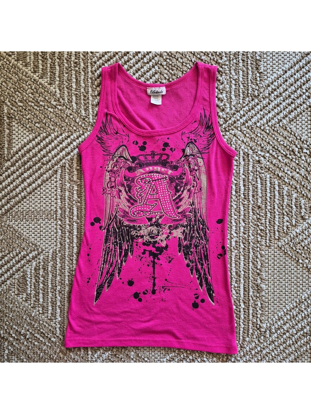 Cybery2k Hot Pink Graphic Tank Angel Wings Splatter Ribbed